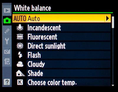 Setting White Balance Nikon Menu